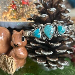 925 Sterling triple turquoise cuff bracelet